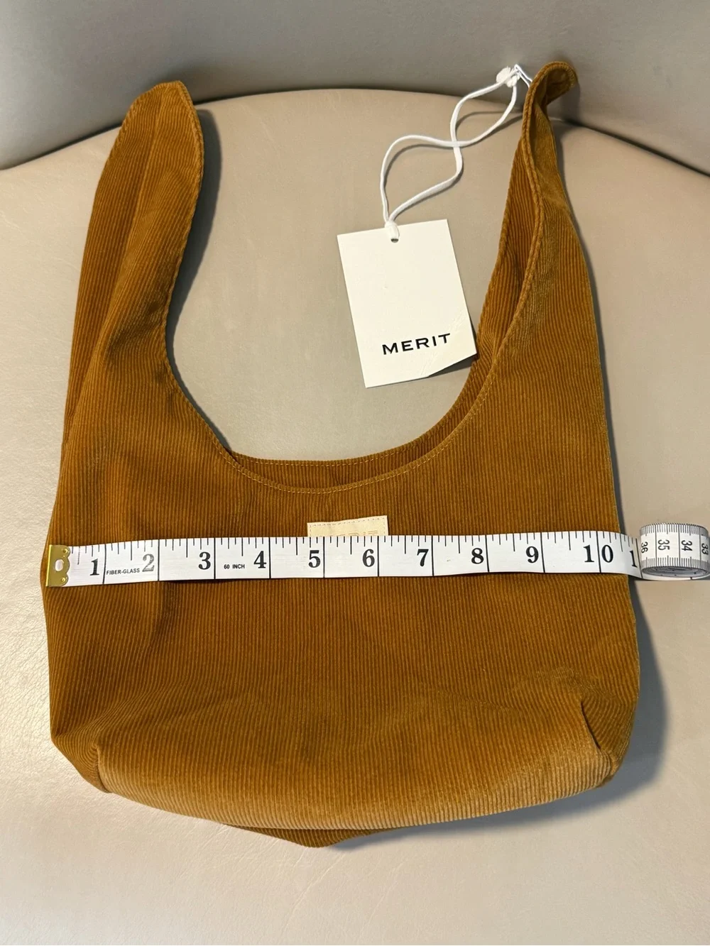 NWT! MERIT Beauty Brown Corduroy Tie-Top Signature Makeup Bag Pouch.
